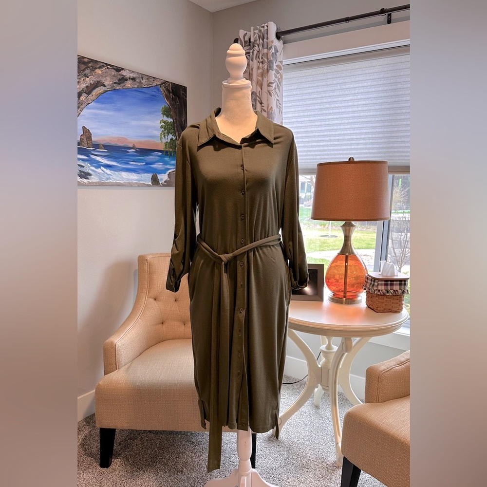 Lularoe Ellie Olive Green Shirt Dress, Medium